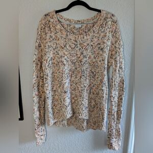 Hinge Crochet Sweater Cotton Wool Mohair Blend Long Sleeves Round Neck Beige